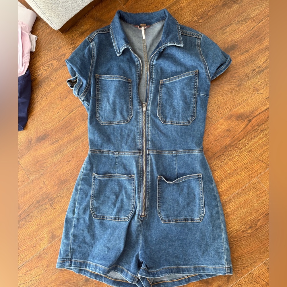 Free People Women's Blue Denim Jumpsuit
